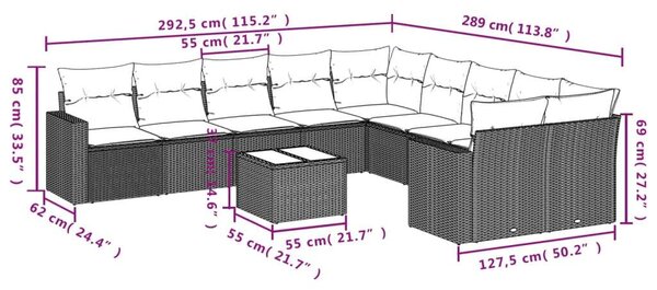 VidaXL Polyrattan Kerti Ülőgarnitúra - 11 részes
