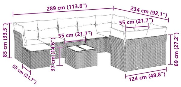 VidaXL Polyrattan Kerti Ülőgarnitúra - 11 részes, Világosszürke