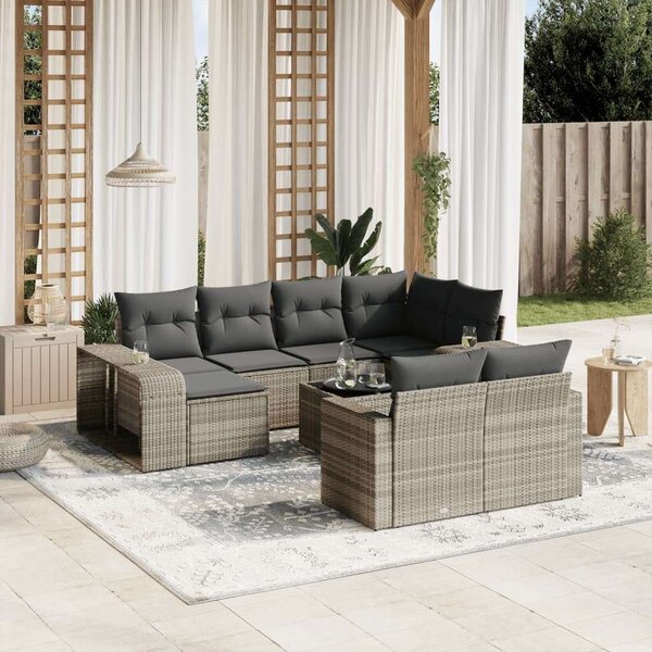 VidaXL Polyrattan Kerti Ülőgarnitúra - 11 részes, Világosszürke