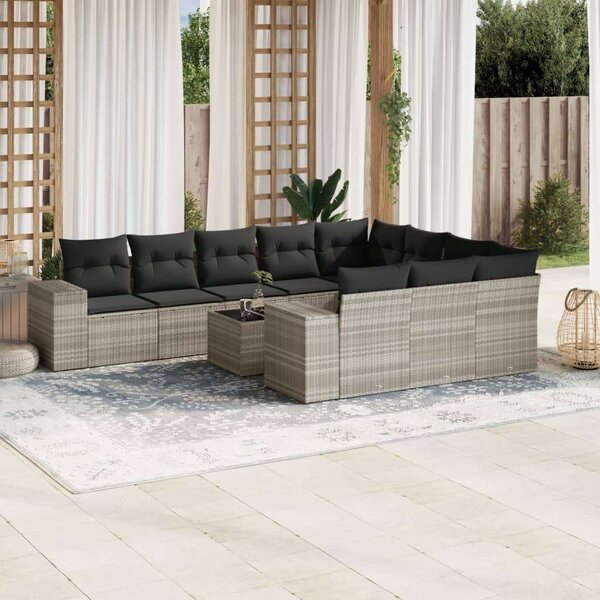 VidaXL Polyrattan Kerti Ülőgarnitúra - 11 részes - Világosszürke