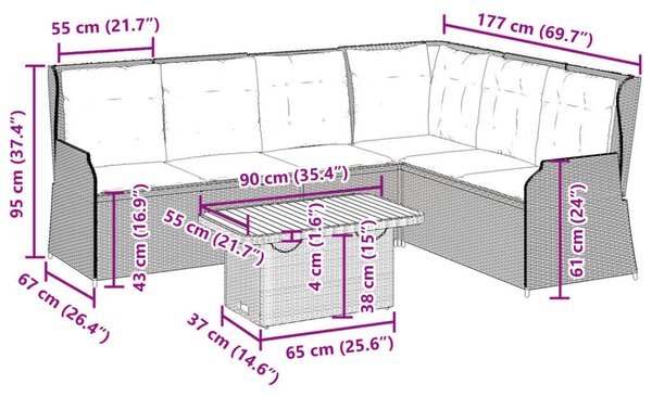 VidaXL Polyrattan Kerti Ülőgarnitúra - 5 részes - Bézs