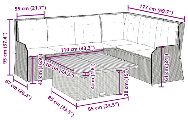 VidaXL 5 részes szürke polyrattan kerti ülőgarnitúra