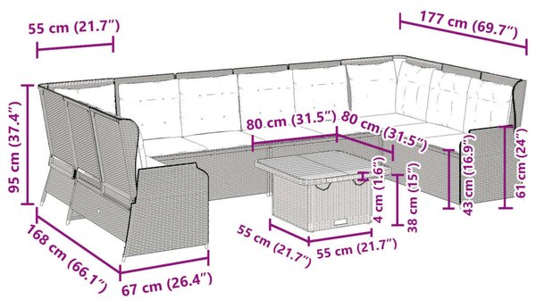 VidaXL Polyrattan Kerti Ülőgarnitúra - 7 részes - Fekete