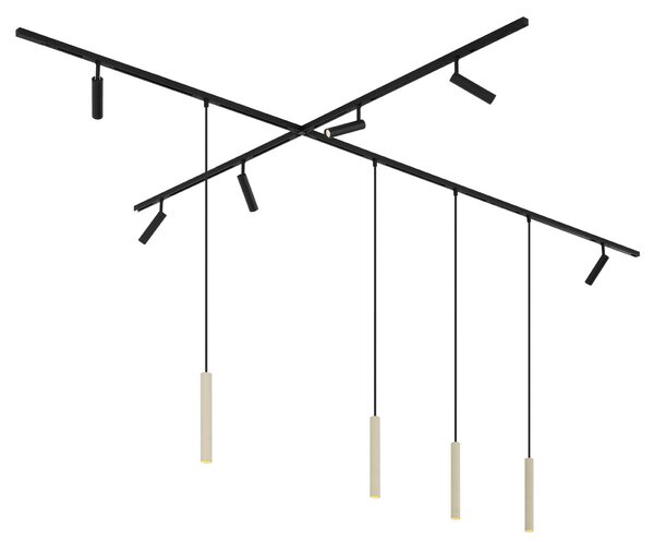 Modern sínrendszer 6 spotlámpával és 4 függőlámpa beépítéssel bézs és fekete színben, 1 fázisú - Slimline Uzzy Keno