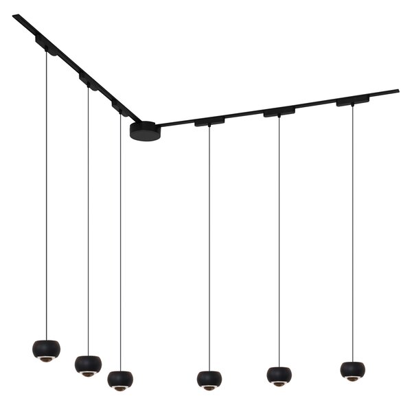Modern sínrendszer 6 fekete függőlámpa foglalattal, 1 fázisú - Magnetic Lance