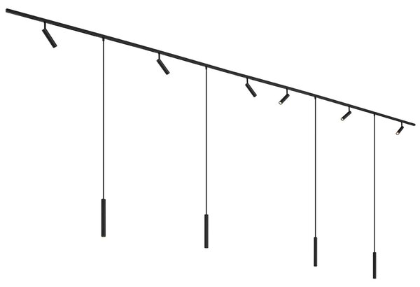 Modern sínrendszer 6 spotlámpával és 4 függőlámpa fekete 1 fázisú - Slimline Uzzy Keno