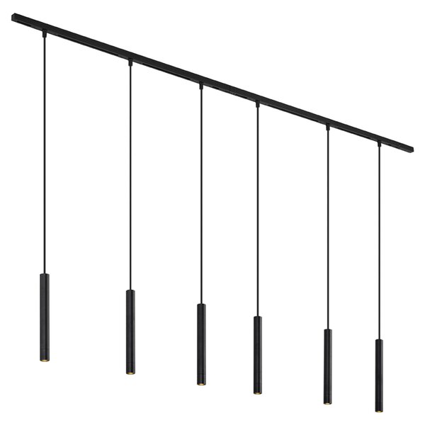 Modern sínrendszer 6 fekete függőlámpa foglalattal, 1 fázisú - Slimline Keno