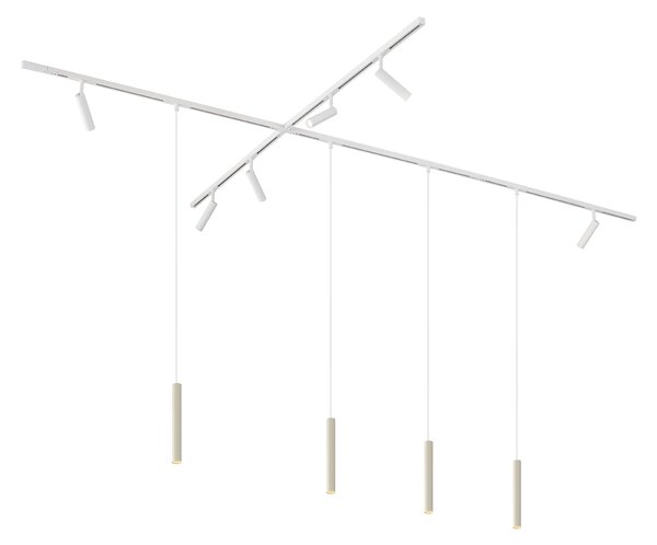 Modern sínrendszer 6 spotlámpával és 4 függőlámpa fehér és bézs színben, 1 fázisú - Slimline Uzzy Keno