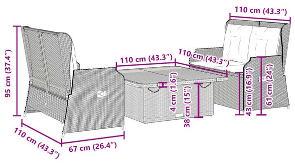 VidaXL Polyrattan Kerti Ülőgarnitúra - 3 részes - Bézs