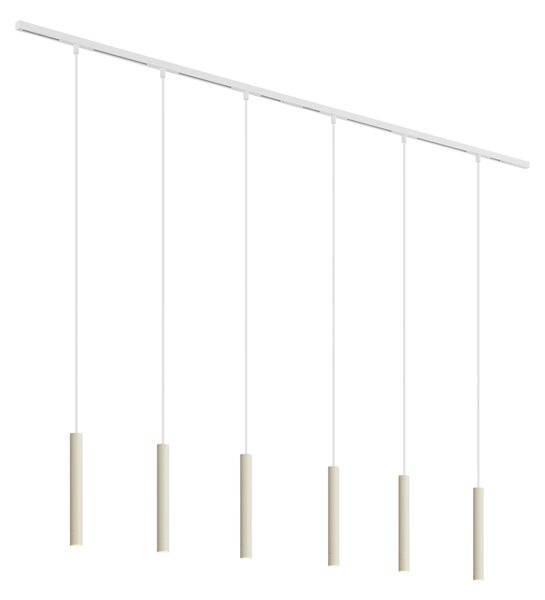 Modern sínrendszer 6 fehér függőlámpa beépítéssel, bézs színű, 1 fázisú - Slimline Keno