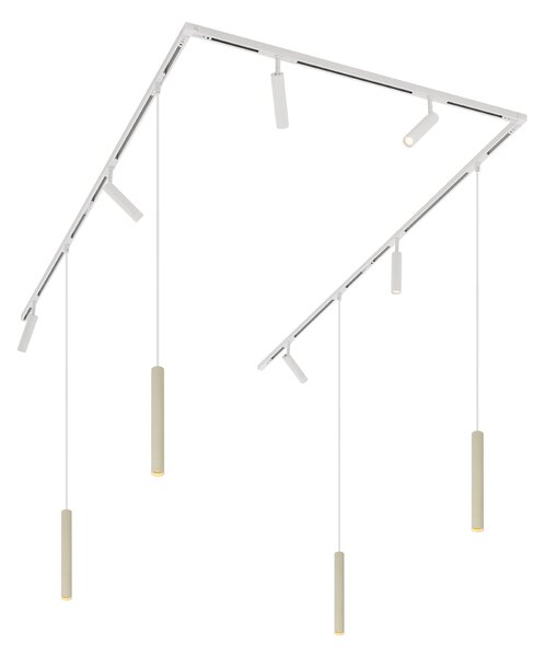 Modern sínrendszer 6 spotlámpával és 4 függőlámpa fehér és bézs színben, 1 fázisú - Slimline Uzzy Keno