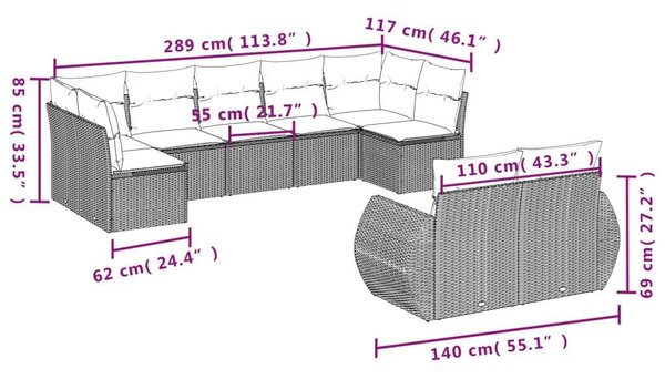VidaXL Polyrattan Kerti Ülőgarnitúra - 9 részes