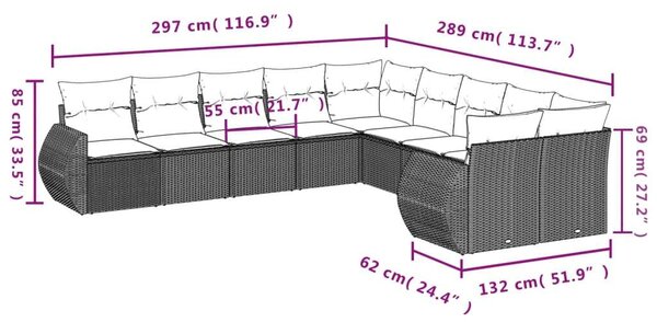 VidaXL Polyrattan Kerti Ülőgarnitúra - 10 részes