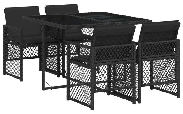 VidaXL Polyrattan Kerti Étkezőgarnitúra - 5 részes - Fekete