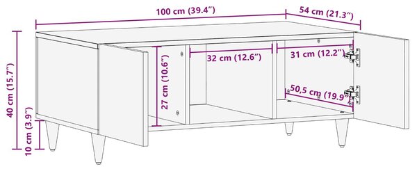 VidaXL Dohányzóasztal Barna 100 x 54 x 40 cm Tömör Mangófát