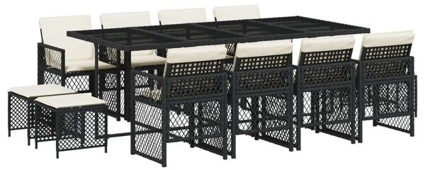 VidaXL 13 részes fekete polyrattan kerti ülőgarnitúra párnákkal