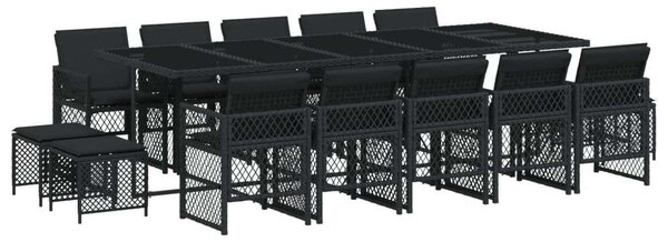 VidaXL 15 Részes Kerti Étkezőgarnitúra - Fekete Polyrattan