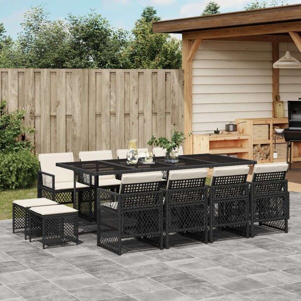 VidaXL 13 részes fekete polyrattan kerti ülőgarnitúra párnákkal