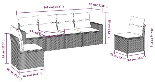 VidaXL Polyrattan Kerti Ülőgarnitúra - 6 részes, Világosszürke
