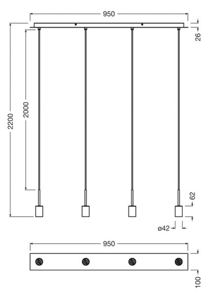 OSRAM Decor Needle Linear lógó lámpa, bézs, acél, 4 db E27, dimmelhető, Krém / borostyánsárga, Nappali / Étkező, fém, Modern