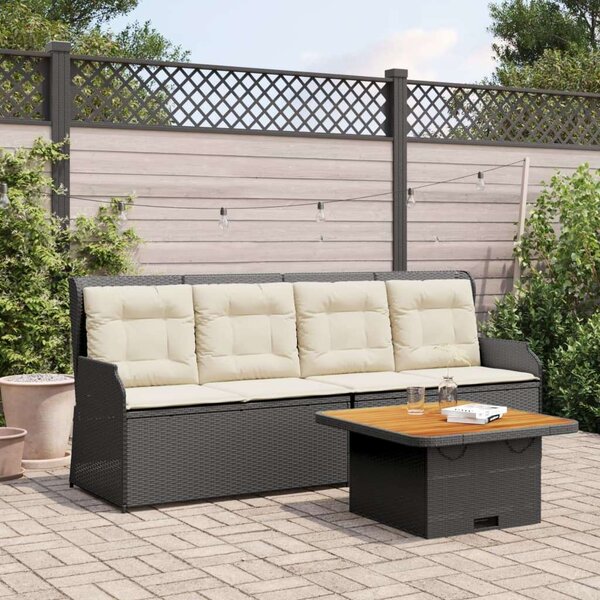 VidaXL 3 részes fekete polyrattan kerti ülőgarnitúra párnákkal