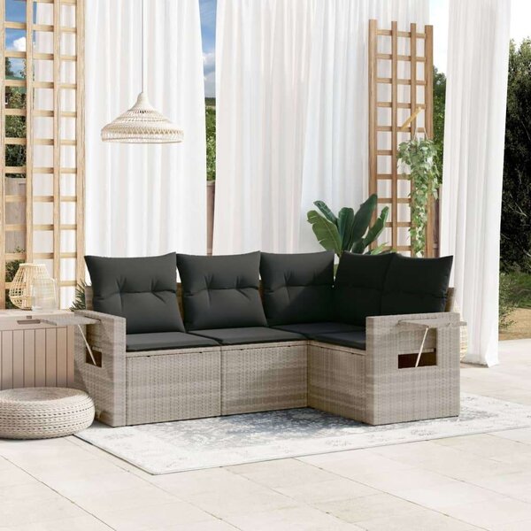 VidaXL Polyrattan Kerti Ülőgarnitúra - 4 részes, Világosszürke