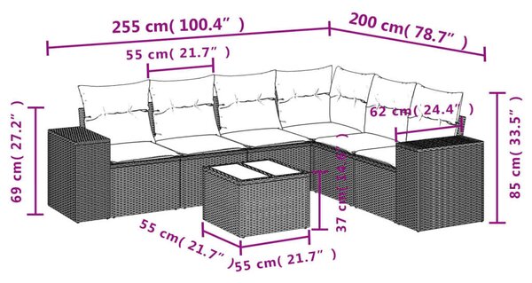 VidaXL Polyrattan Kerti Ülőgarnitúra - 7 részes - Fekete