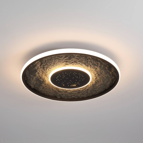 Searchlight LED mennyezeti lámpa Lumadisc, csillaghatás, fekete, Ø 41 cm, dimmelhető, Fekete, Nappali / Étkező, fém, Modern