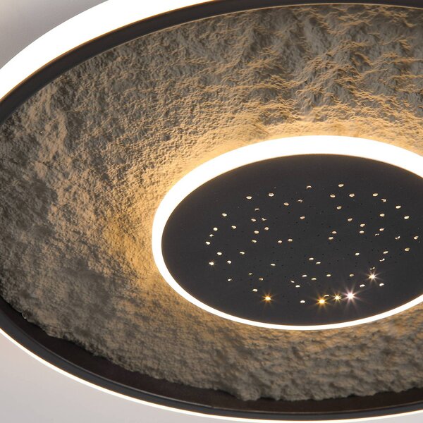 Searchlight LED mennyezeti lámpa Lumadisc, csillaghatás, fekete, Ø 41 cm, dimmelhető, Fekete, Nappali / Étkező, fém, Modern