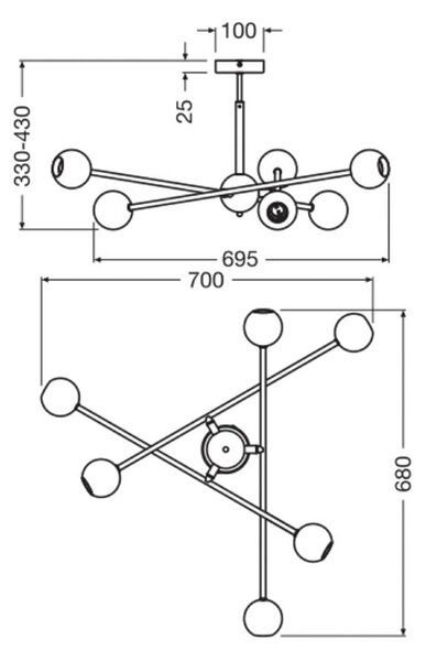OSRAM Decor Bubble mennyezeti lámpa, 6 izzós, acél, színes, E27, dimmelhető, Többszínű, Nappali / Étkező, fém, Modern