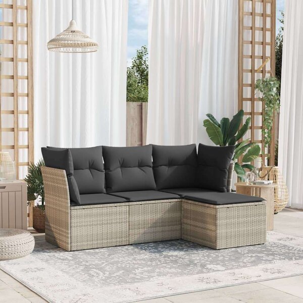 VidaXL 4 részes világosszürke polyrattan kerti ülőgarnitúra párnákkal