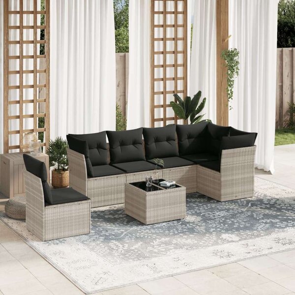 VidaXL Polyrattan Kerti Ülőgarnitúra - 7 részes - Világosszürke