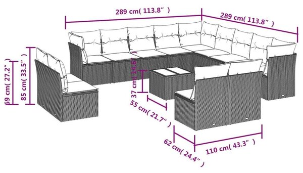 VidaXL Polyrattan Kerti Ülőgarnitúra - 14 részes