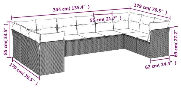 VidaXL Polyrattan Kerti Ülőgarnitúra - 10 részes - Világosszürke