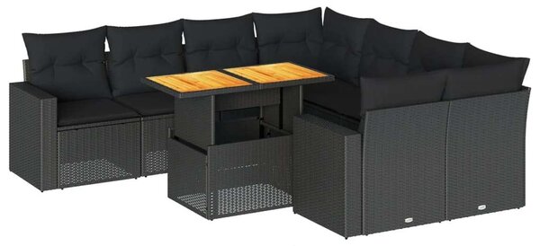 VidaXL 9 részes Kerti Ülőgarnitúra - Fekete Polyrattan