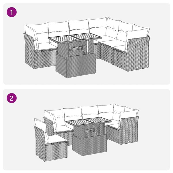 VidaXL Polyrattan Kerti Ülőgarnitúra - 7 részes - Fekete