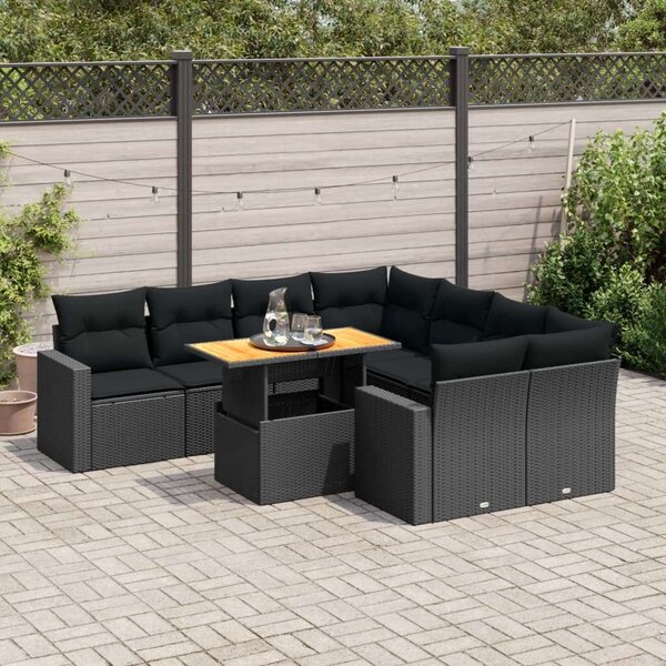 VidaXL 9 részes Kerti Ülőgarnitúra - Fekete Polyrattan