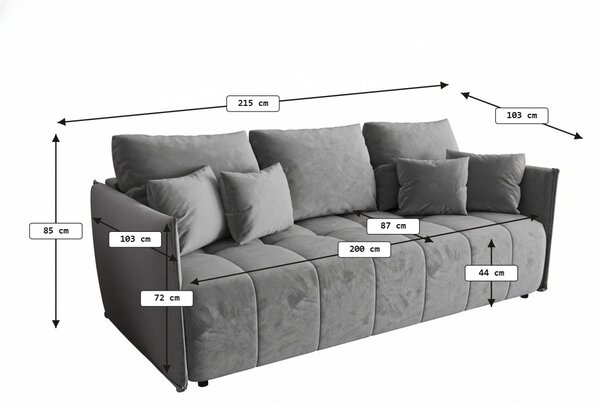 Kihúzható 3 személyes kanapé VELORA 215x103 cm, sötétkék