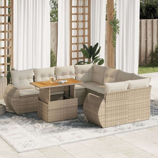 VidaXL Polyrattan Kerti Ülőgarnitúra - 9 részes - Bézs
