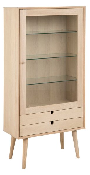 Könyvespolc Norsica Evasoni 102, Ajtókkal, Zárt, Fiókokkal, Edzett üveg, Természetes fa furnér, Laminált forgácslap, 143x72x36cm, Fehérített tölgy, Tölgy