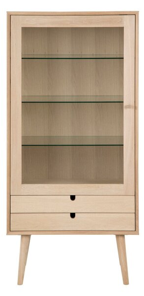 Könyvespolc Norsica Evasoni 102, Ajtókkal, Zárt, Fiókokkal, Edzett üveg, Természetes fa furnér, Laminált forgácslap, 143x72x36cm, Fehérített tölgy, Tölgy