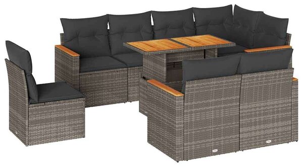 VidaXL Polyrattan Kerti Ülőgarnitúra - 9 részes - Szürke