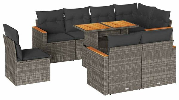VidaXL Polyrattan Kerti Ülőgarnitúra - 9 részes - Szürke