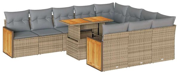 VidaXL Polyrattan Akácfa Kerti Ülőgarnitúra - 11 részes - Bézs