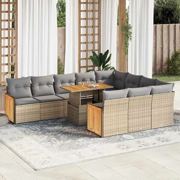VidaXL Polyrattan Akácfa Kerti Ülőgarnitúra - 11 részes - Bézs