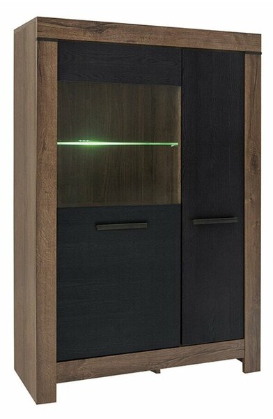 Könyvespolc Dunfelu 102, Ajtókkal, Zárt, Edzett üveg, Közepes sűrűségű farostlemez, Laminált forgácslap, 149x101x40cm, Fekete tölgy, Monastery tölgy