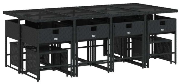 VidaXL 13 részes fekete polyrattan kerti ülőgarnitúra párnákkal