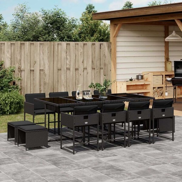 VidaXL 13 részes fekete polyrattan kerti ülőgarnitúra párnákkal