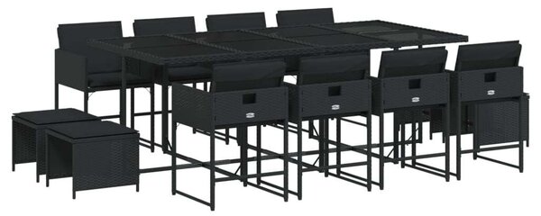 VidaXL 13 részes fekete polyrattan kerti ülőgarnitúra párnákkal