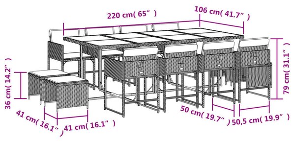 VidaXL 13 részes fekete polyrattan kerti ülőgarnitúra párnákkal